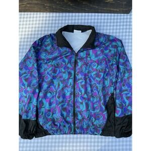 Vintage Reebok Windbreaker 80s 90s Jacket Abstract Color Block Lined Women Sz‎ M